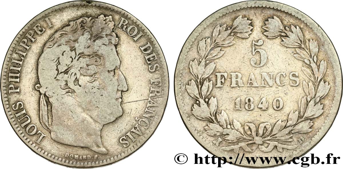 5 francs IIe type Domard 1840 Lyon F.324/86 F12 