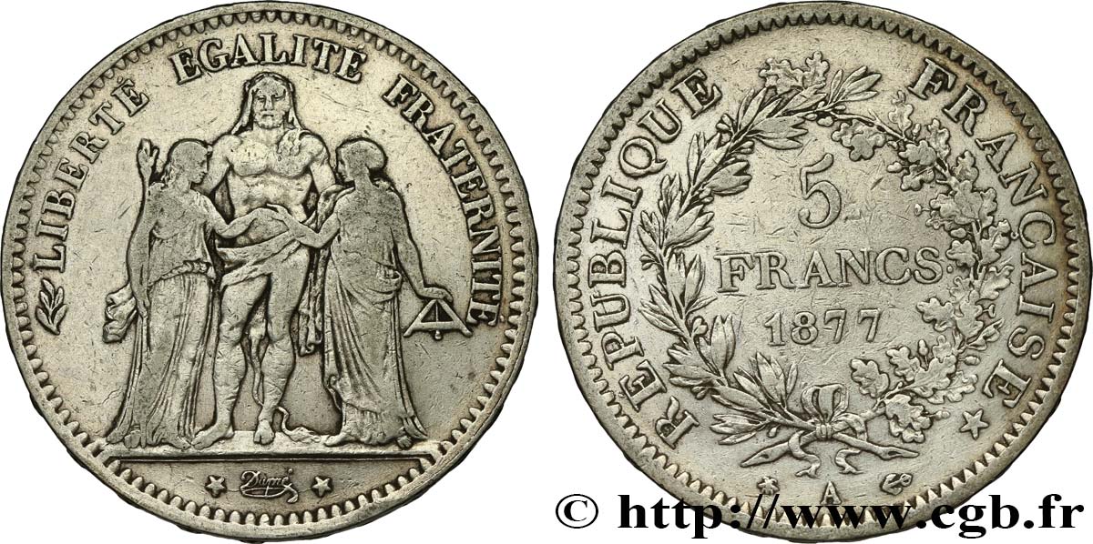5 francs Hercule 1877 Paris F.334/19 MB 