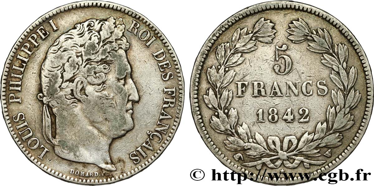 5 francs IIe type Domard 1842 Lille F.324/99 TB 