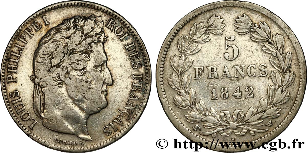 5 francs IIe type Domard 1842 Lille F.324/99 MB 