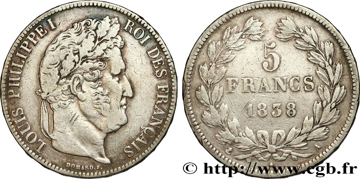 5 francs IIe type Domard 1838 Paris F.324/68 VF 