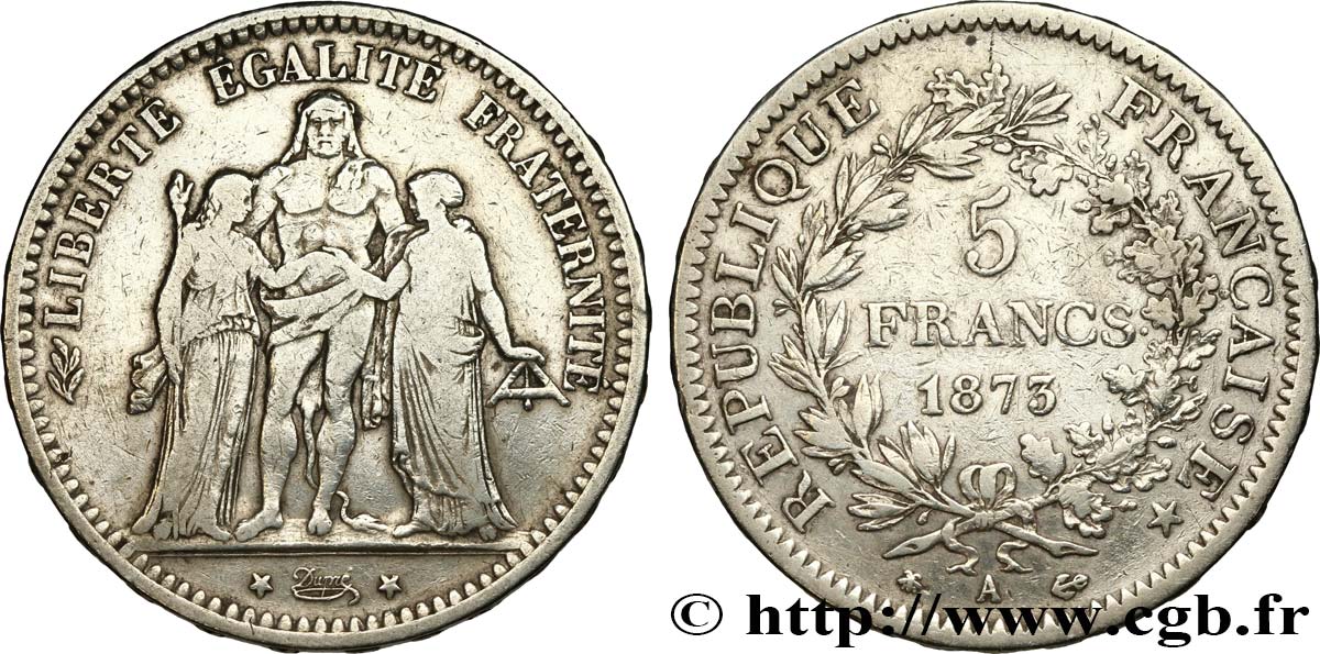 5 francs Hercule 1873 Paris F.334/9 TB 