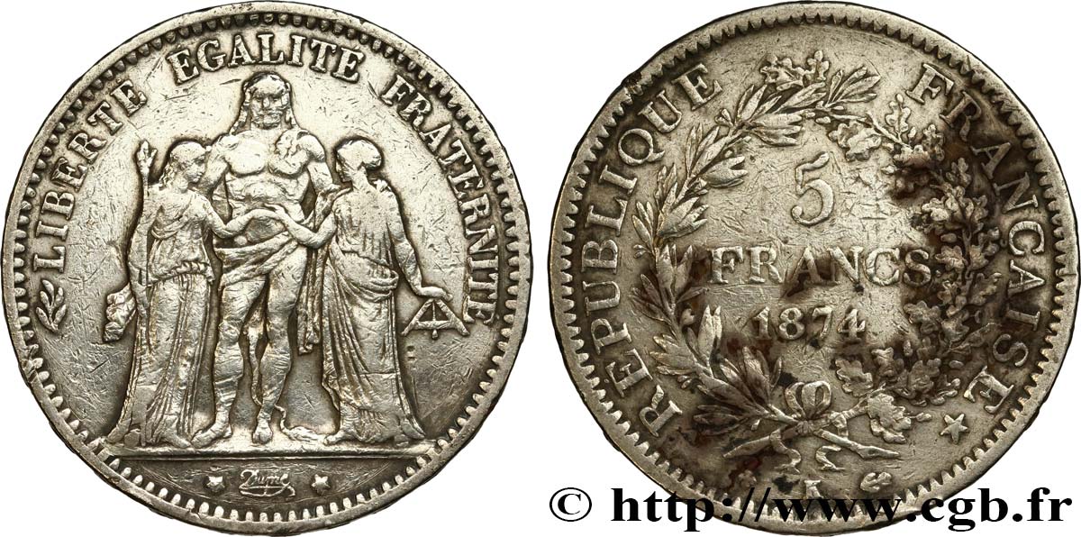 5 francs Hercule 1874 Bordeaux F.334/13 MB 