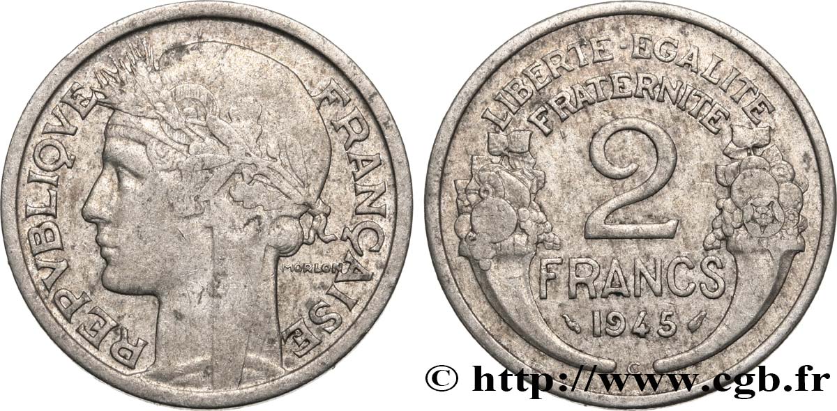 2 francs Morlon, aluminium 1945 Castelsarrasin F.269/7 TB25 