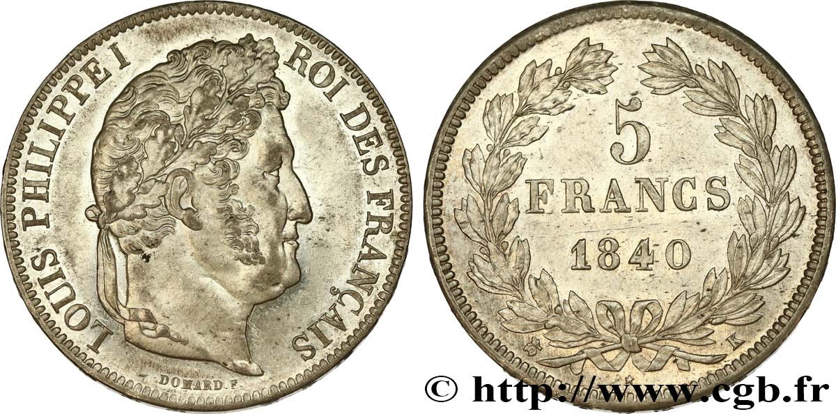 5 francs IIe type Domard 1840 Bordeaux F.324/87 VZ58 