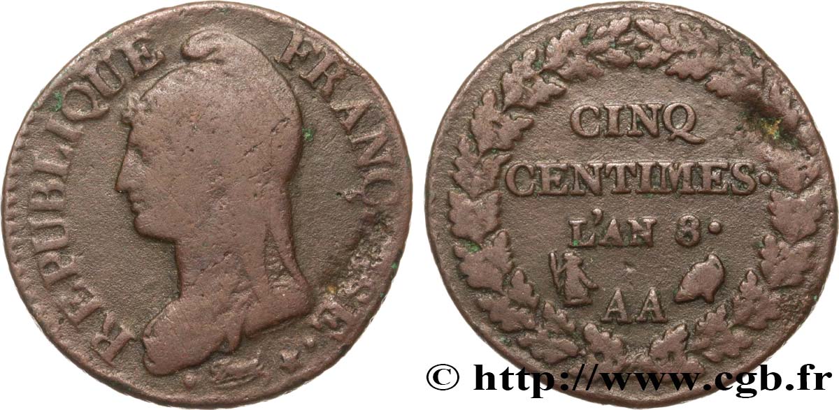 Cinq centimes Dupré, grand module 1800 Metz F.115/102 BC20 