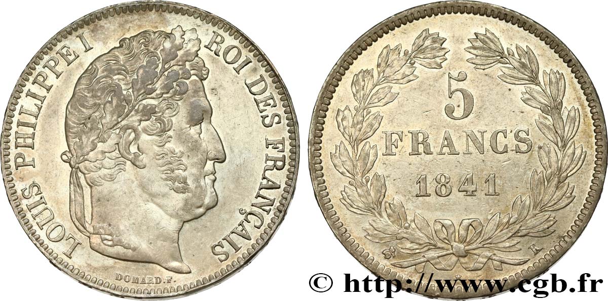 5 francs IIe type Domard 1841 Bordeaux F.324/93 SUP55 