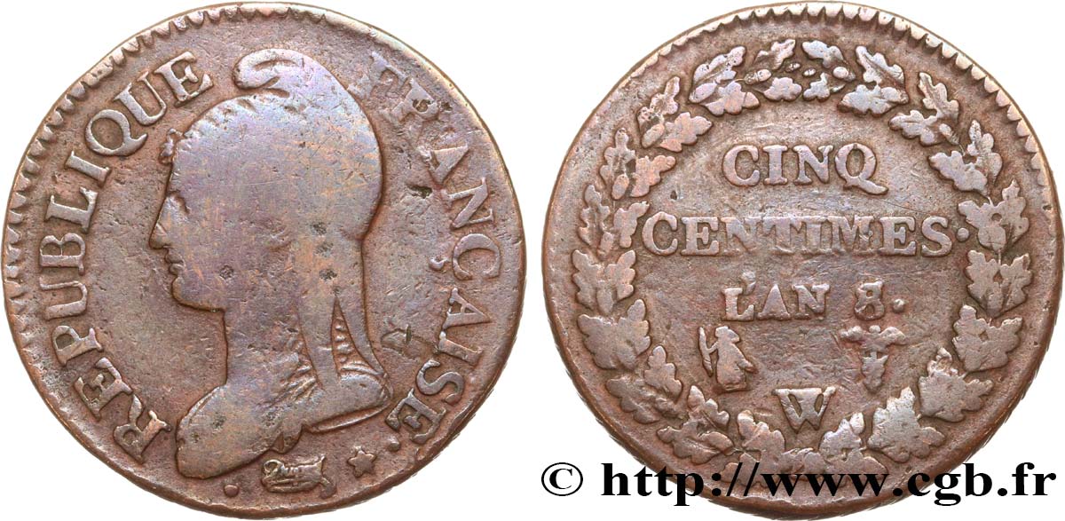 Cinq centimes Dupré, grand module 1800 Lille F.115/138 BC25 
