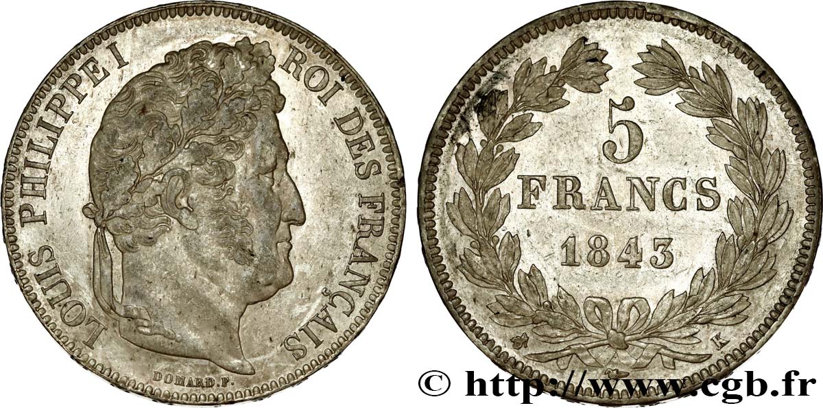 5 francs IIe type Domard 1843 Bordeaux F.324/103 SS53 