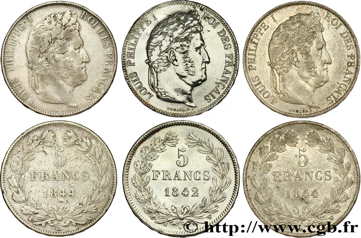 Lot de trois pièces de 5 francs IIe et IIIe type Domard n.d. s.l. F.324/99 VF/AU 
