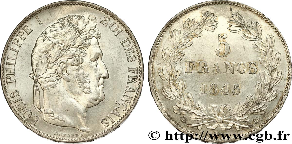5 francs IIIe type Domard 1845 Strasbourg F.325/7 MS62 