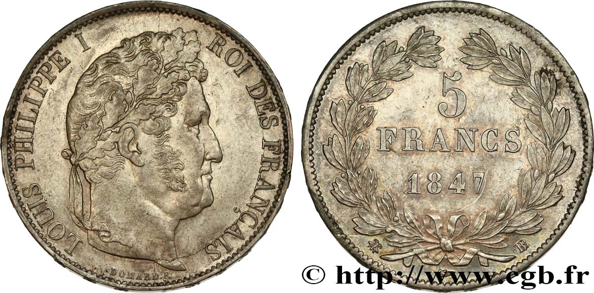 5 francs IIIe type Domard 1847 Strasbourg F.325/15 SPL58 
