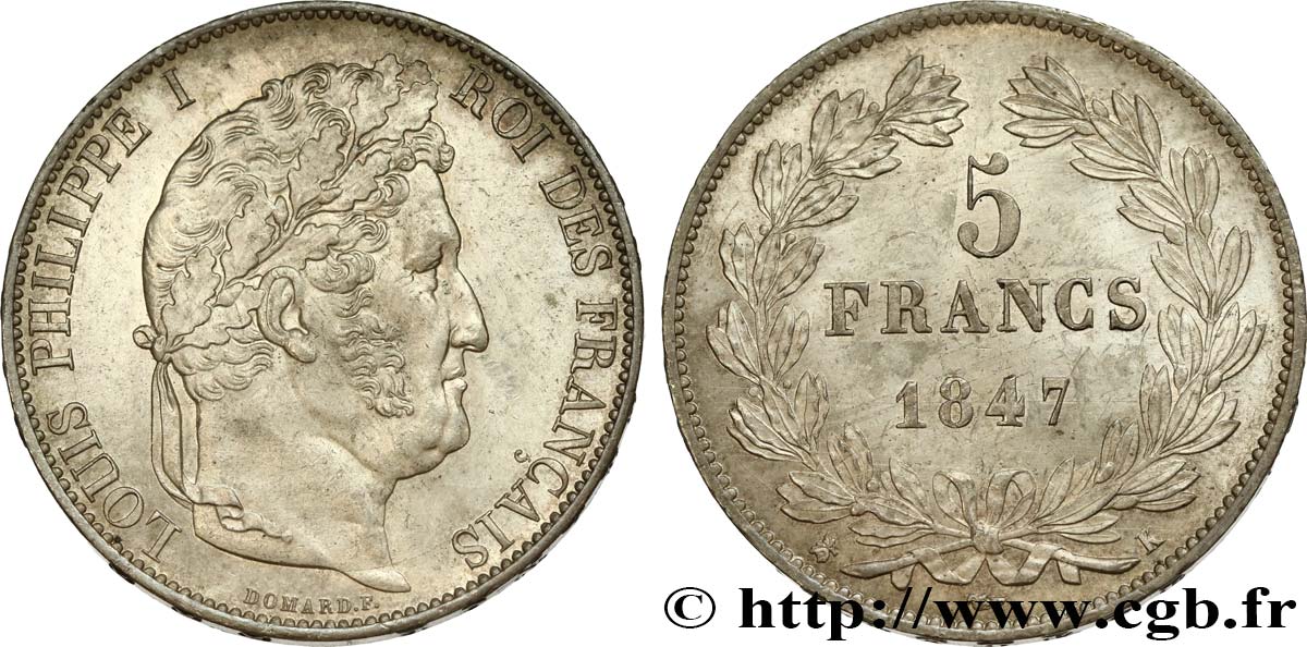 5 francs IIIe type Domard 1847 Bordeaux F.325/16 EBC58 