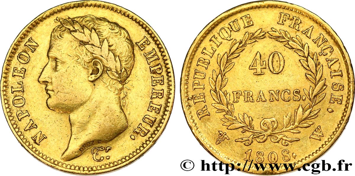 40 francs Napoléon Ier tête laurée, République française 1808 Lille F.540/6 TTB48 