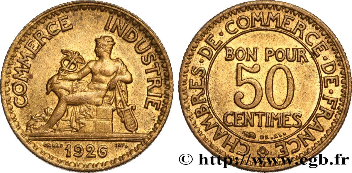 50 centimes Chambres de Commerce 1926 Paris F.191/8 VZ58 