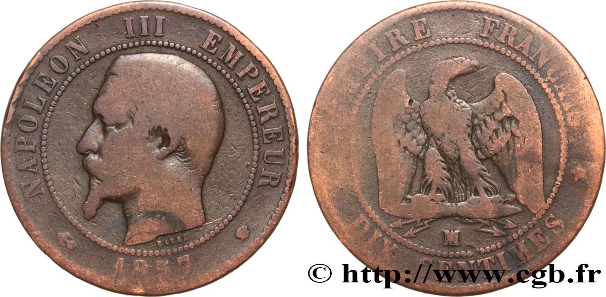 Dix centimes Napoléon III, tête nue 1857 Marseille F.133/45 B10 