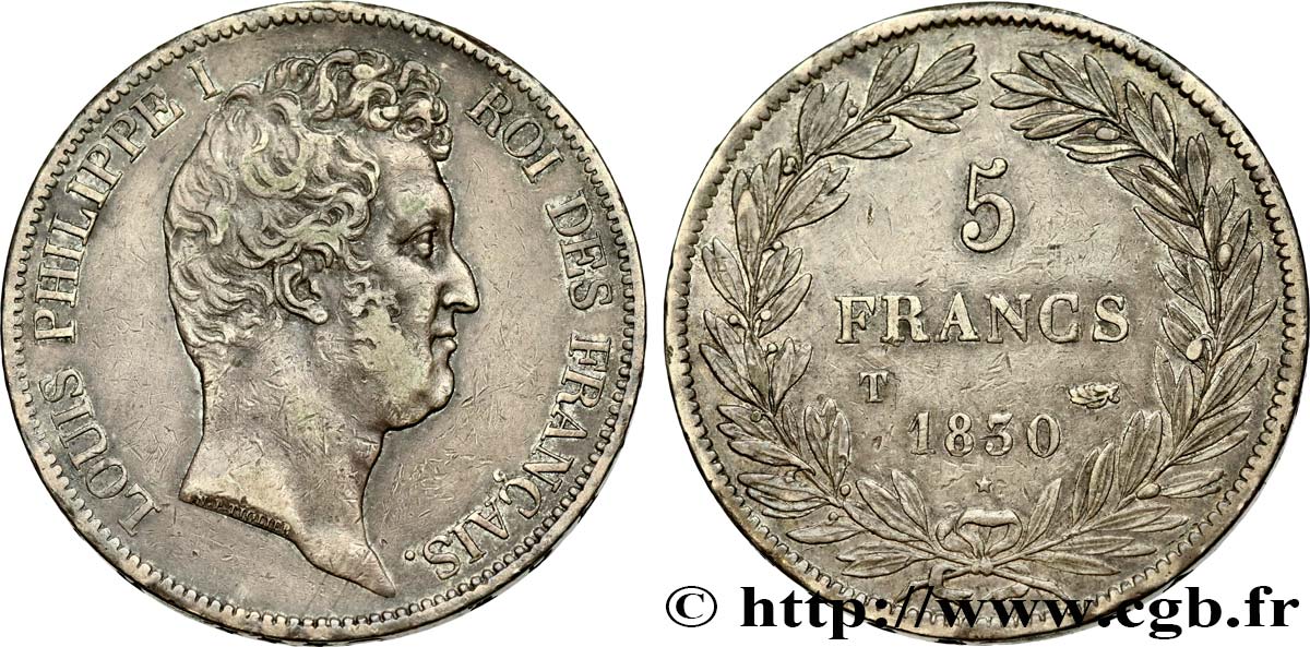5 francs type Tiolier avec le I, tranche en creux 1830 Nantes F.315/12 MBC45 