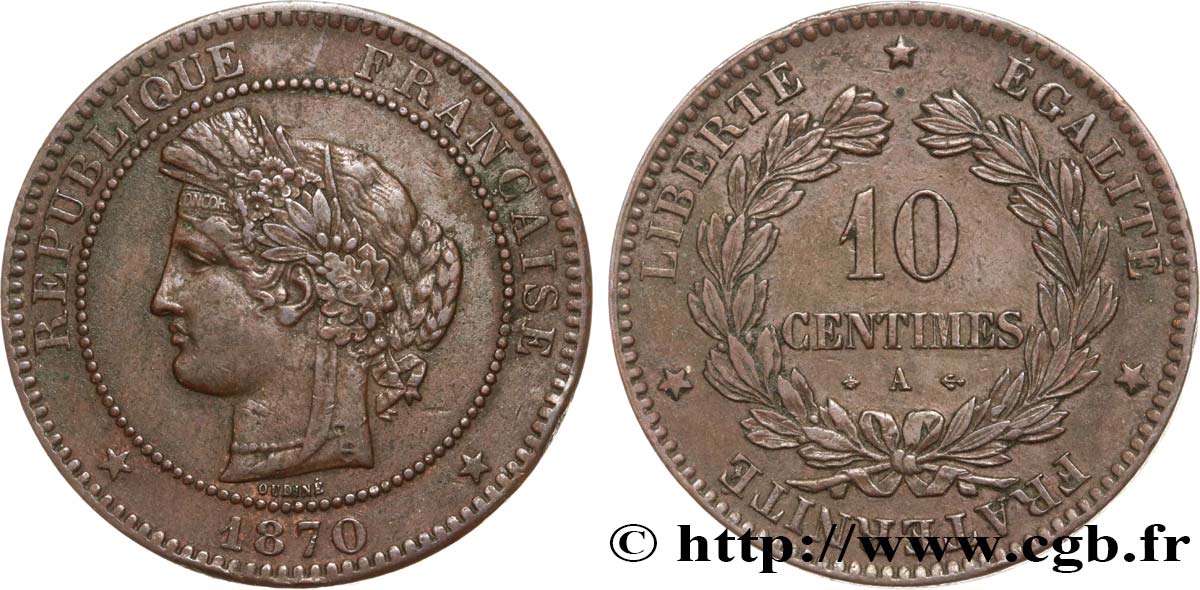 10 centimes Cérès 1870 Paris F.135/4 TB+ 