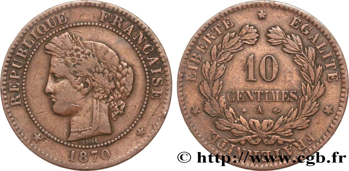 10 centimes Cérès 1870 Paris F.135/4 TB25 