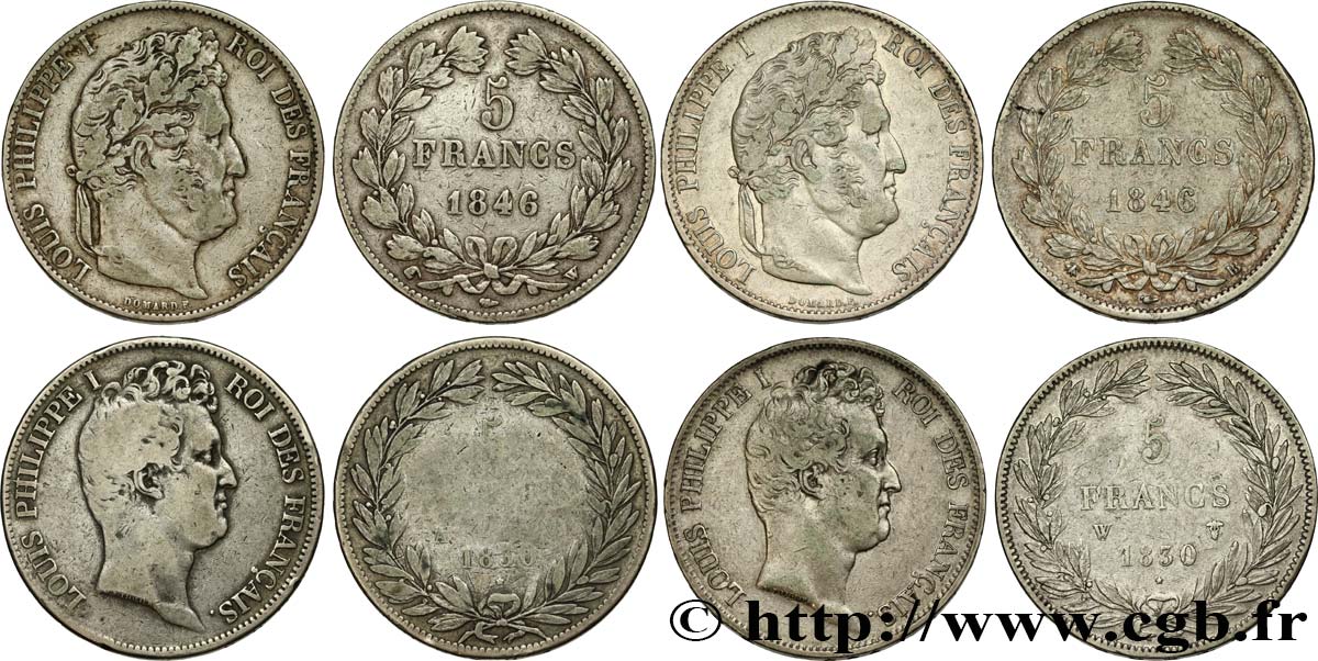 Lot de quatre pièces de 5 francs Louis-Philippe n.d. s.l. F.315/1 MB/BB 
