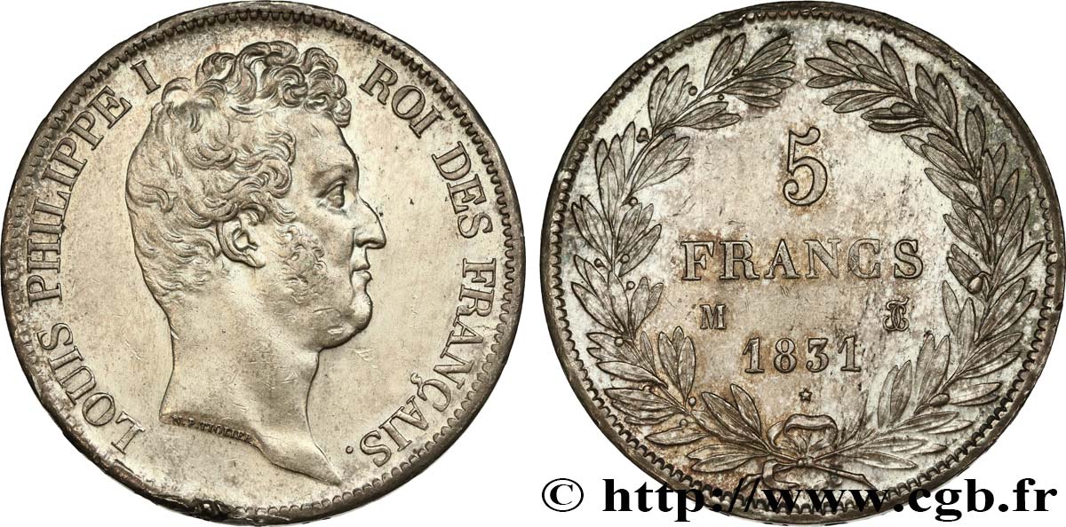 5 francs type Tiolier avec le I, tranche en creux 1831 Toulouse F.315/22 VZ55 