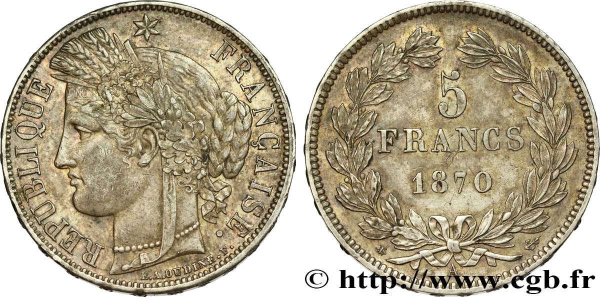 5 francs Cérès, sans légende 1870 Paris F.332/1 SS53 