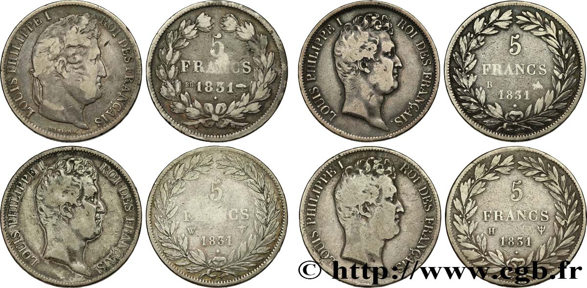 Lot de quatre pièces de 5 francs Louis-Philippe n.d. s.l. F.315/18 VF 