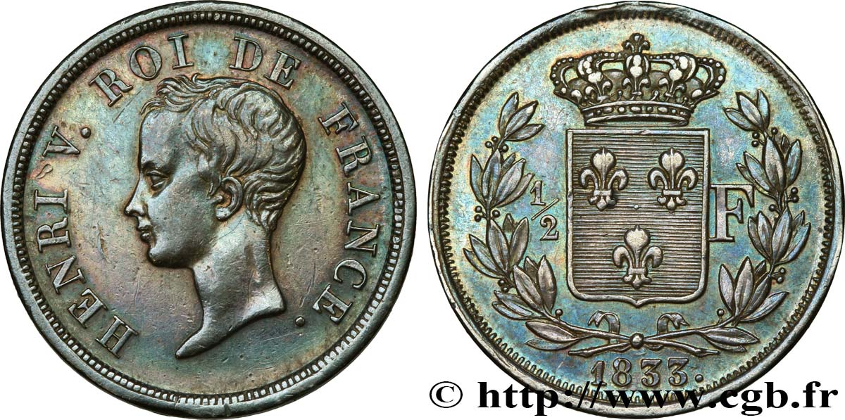 1/2 franc, buste juvénile 1833  VG.2713  VZ55 