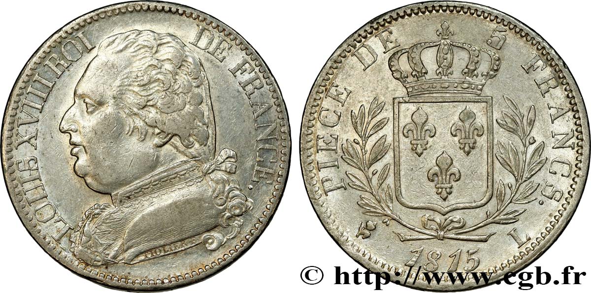 5 francs Louis XVIII, buste habillé 1815 Bayonne F.308/23 BB48 
