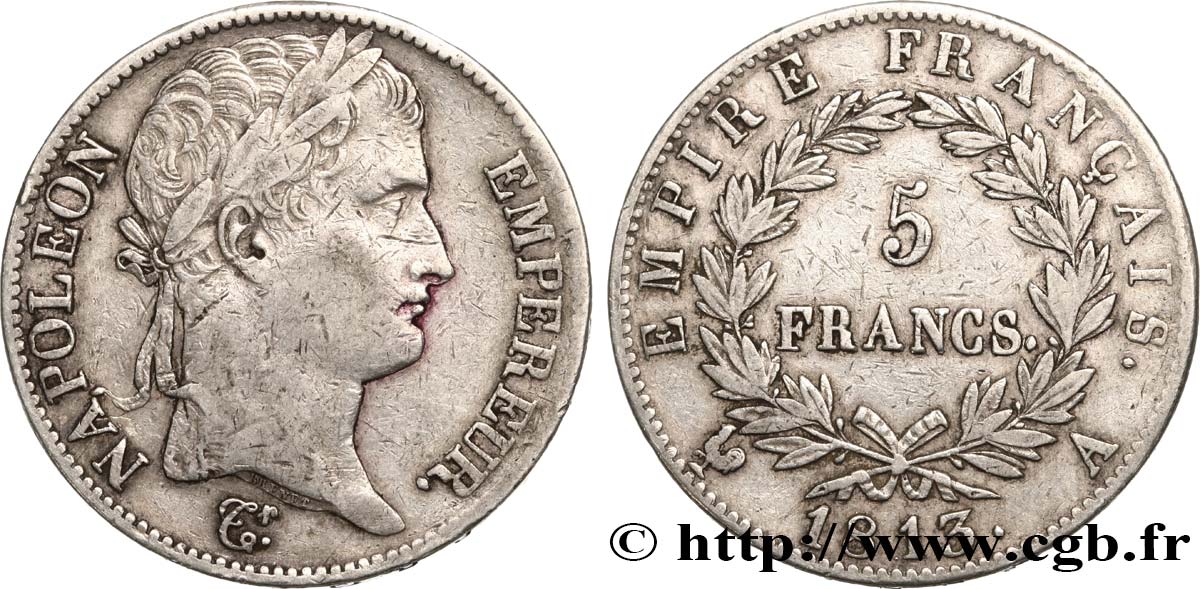 5 francs Napoléon Empereur, Empire français 1813 Paris F.307/58 TB35 