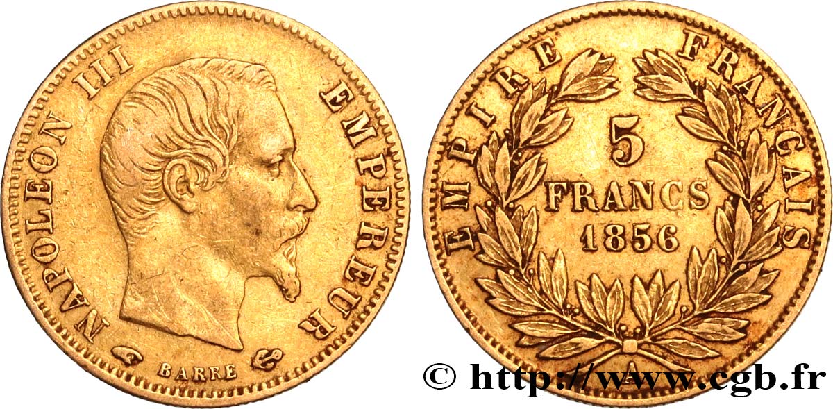 5 francs or Napoléon III, tête nue, grand module 1856 Paris F.501/2 MBC40 