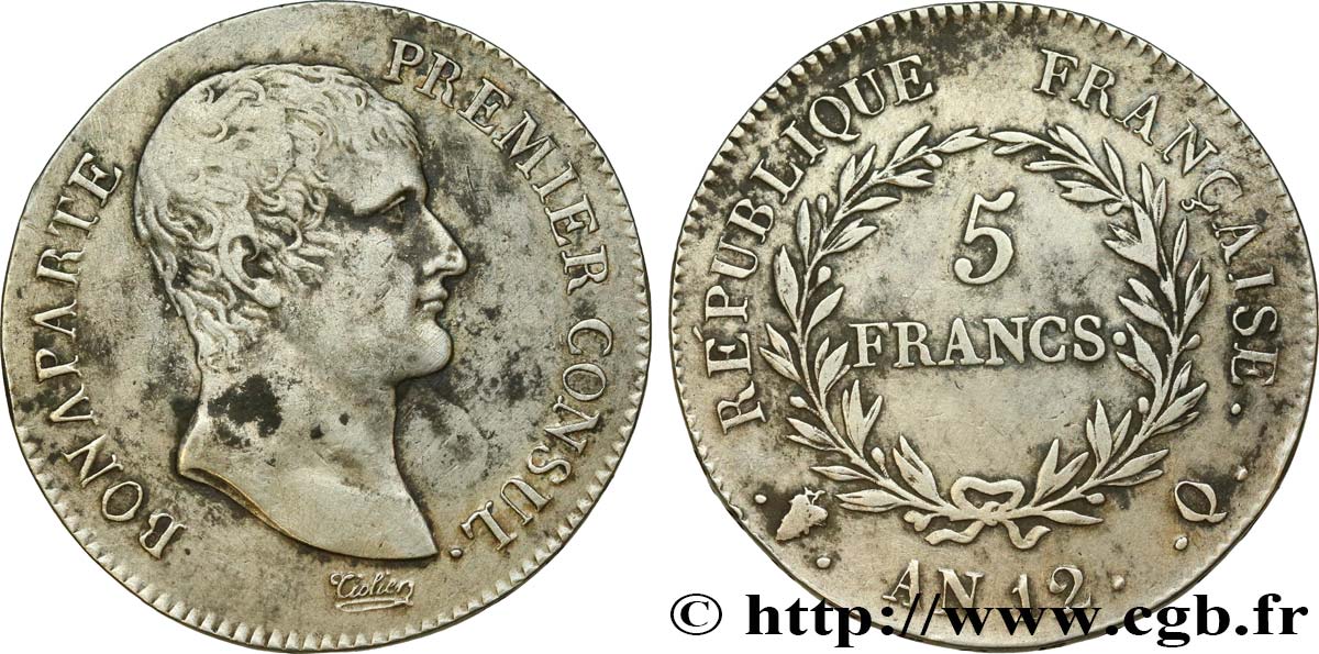 5 francs Bonaparte Premier Consul 1804 Perpignan F.301/23 BC+ 