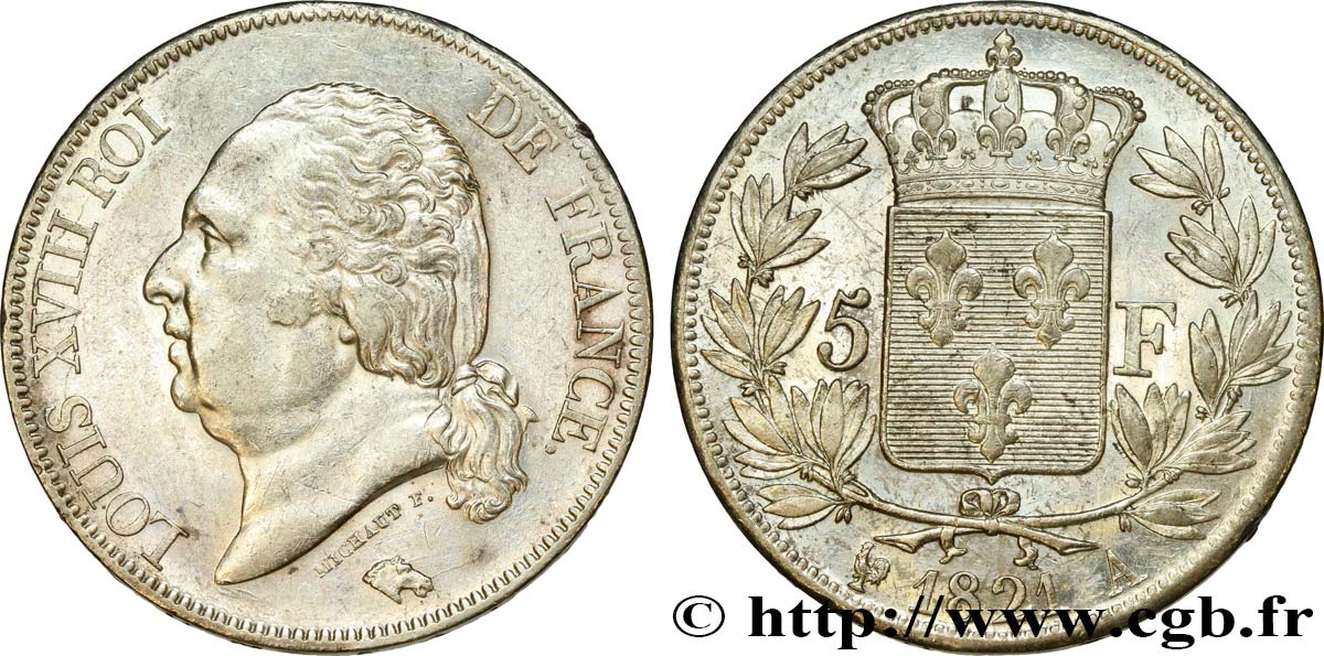 5 francs Louis XVIII, tête nue 1821 Paris F.309/60 SS54 