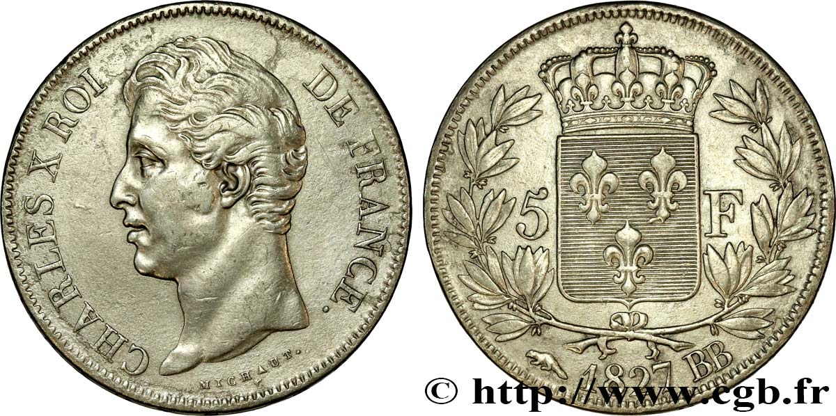 5 francs Charles X, 2e type 1827 Strasbourg F.311/3 XF 