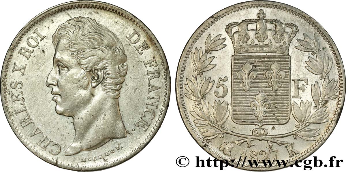 5 francs Charles X, 2e type 1827 Bordeaux F.311/7 q.SPL 