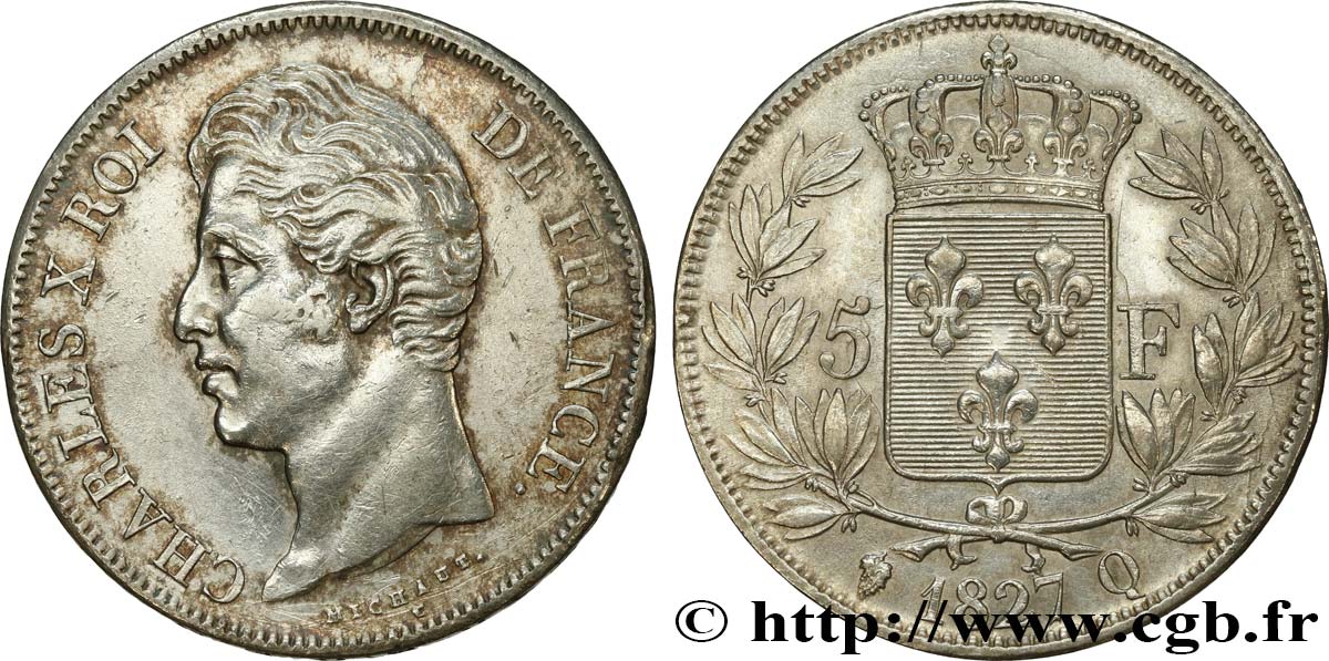 5 francs Charles X, 2e type 1827 Perpignan F.311/11 TTB+ 