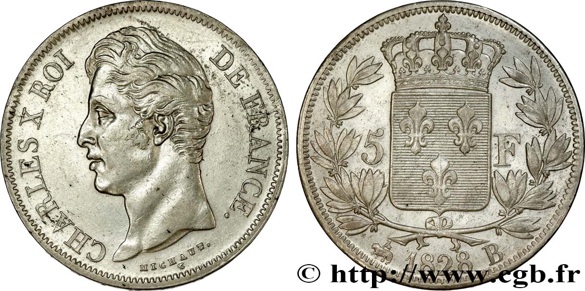 5 francs Charles X, 2e type 1828 Rouen F.311/15 fVZ 