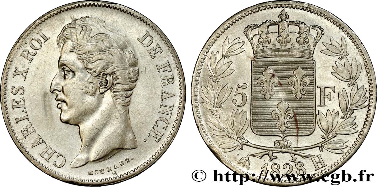 5 francs Charles X, 2e type 1828 La Rochelle F.311/18 MBC+ 