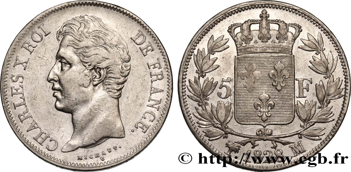 5 francs Charles X, 2e type 1828 Marseille F.311/23 XF45 