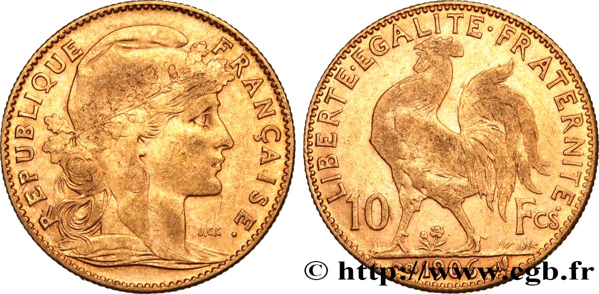 10 francs or Coq 1906 Paris F.509/7 BB 