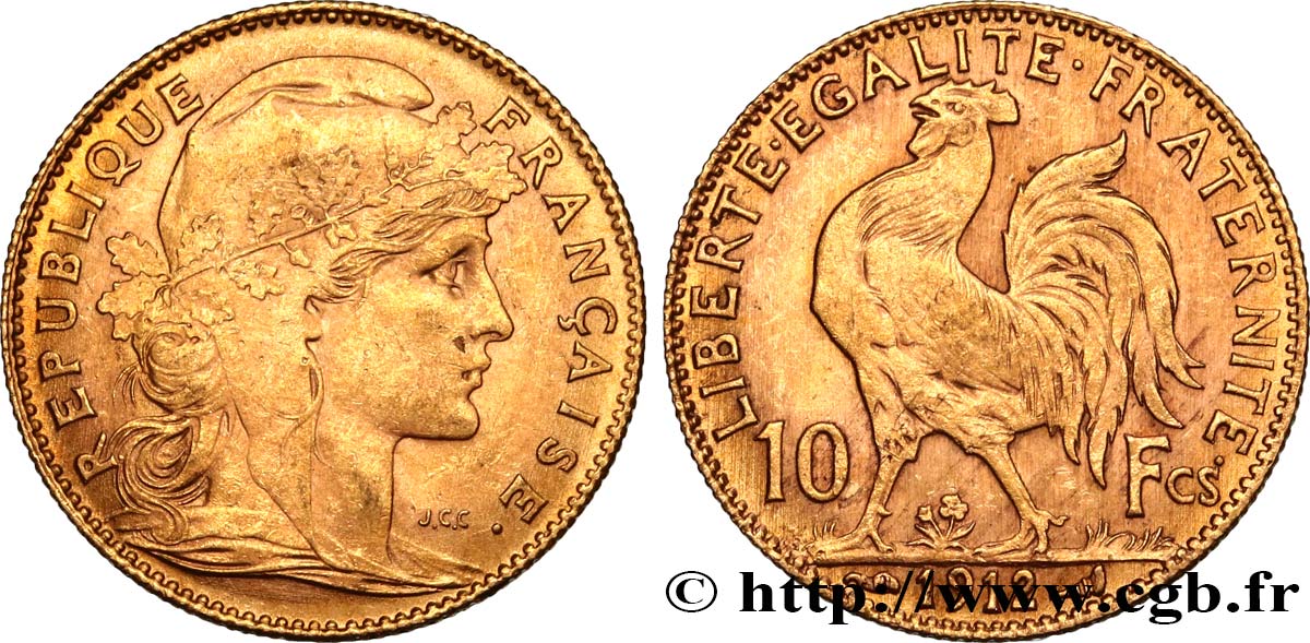 10 francs or Coq 1912 Paris F.509/13 SUP58 