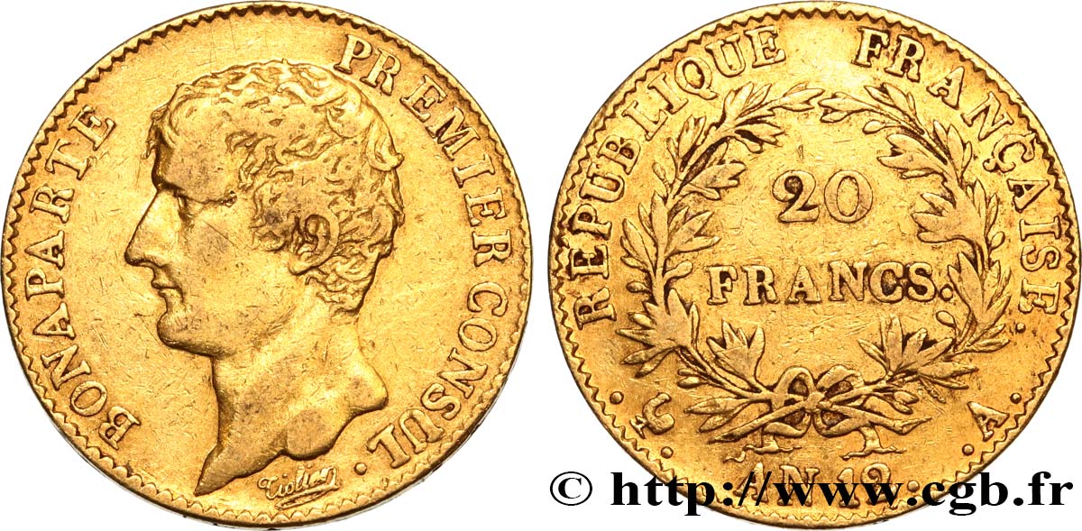 20 francs or Bonaparte Premier Consul 1804 Paris F.510/2 S38 