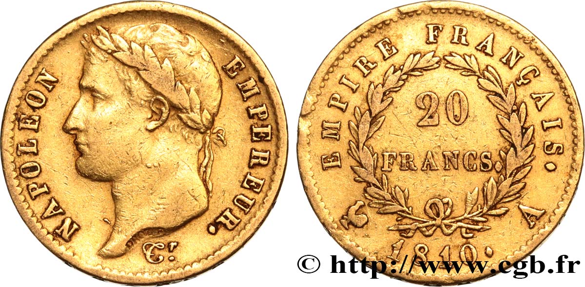 20 francs or Napoléon tête laurée, Empire français 1810 Paris F.516/8 TTB40 