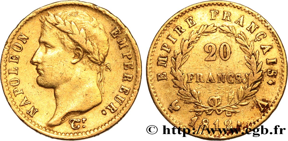 20 francs or Napoléon tête laurée, Empire français 1812 Paris F.516/22 BB40 