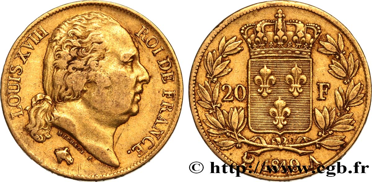 20 francs or Louis XVIII, tête nue 1819 Paris F.519/15 BB45 