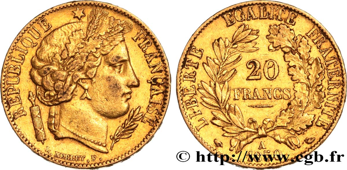 20 francs or Cérès 1850 Paris F.529/3 SS48 