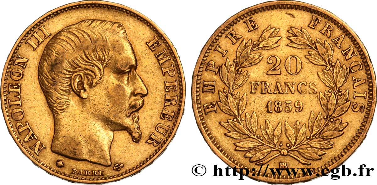 20 francs or Napoléon III, tête nue 1859 Strasbourg F.531/16 SS45 