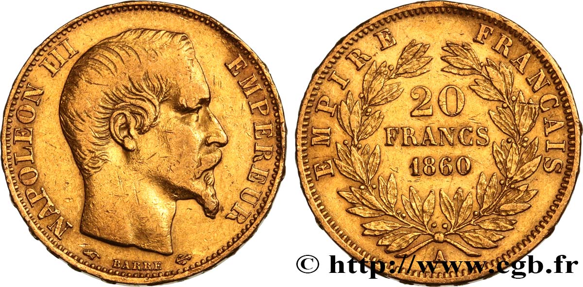 20 francs or Napoléon III, tête nue 1860 Paris F.531/18 TTB 