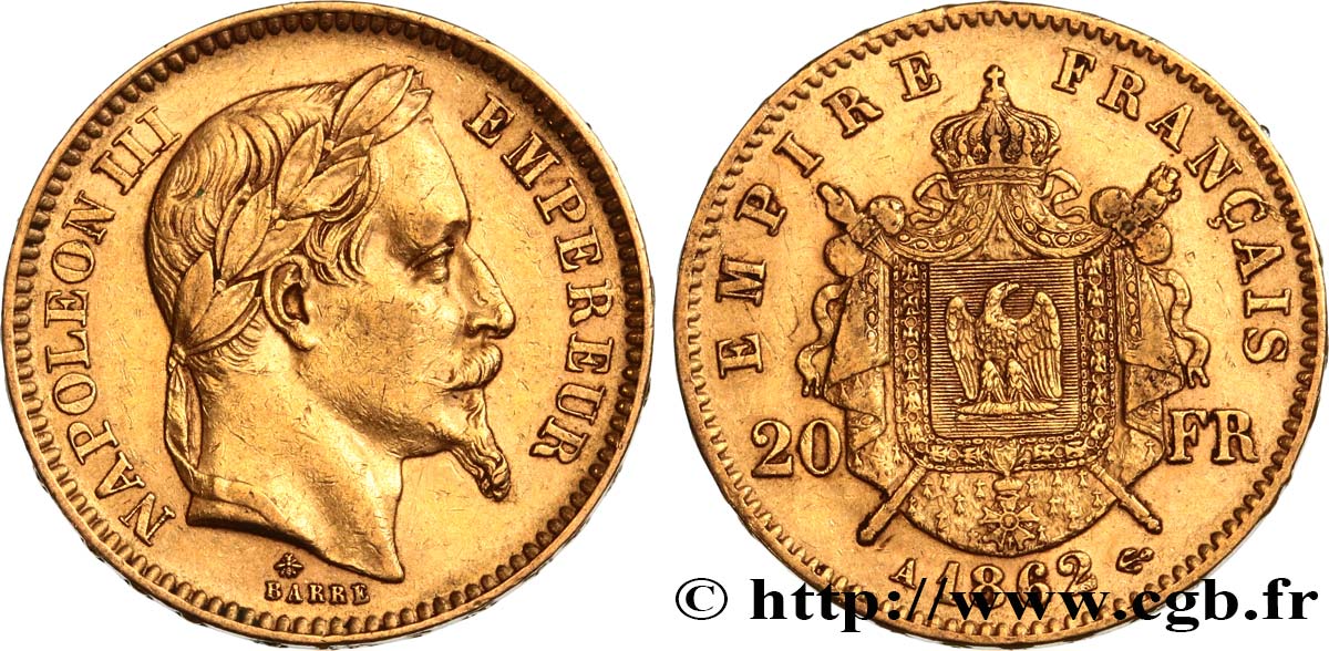 20 francs or Napoléon III, tête laurée 1862 Paris F.532/3 BB48 