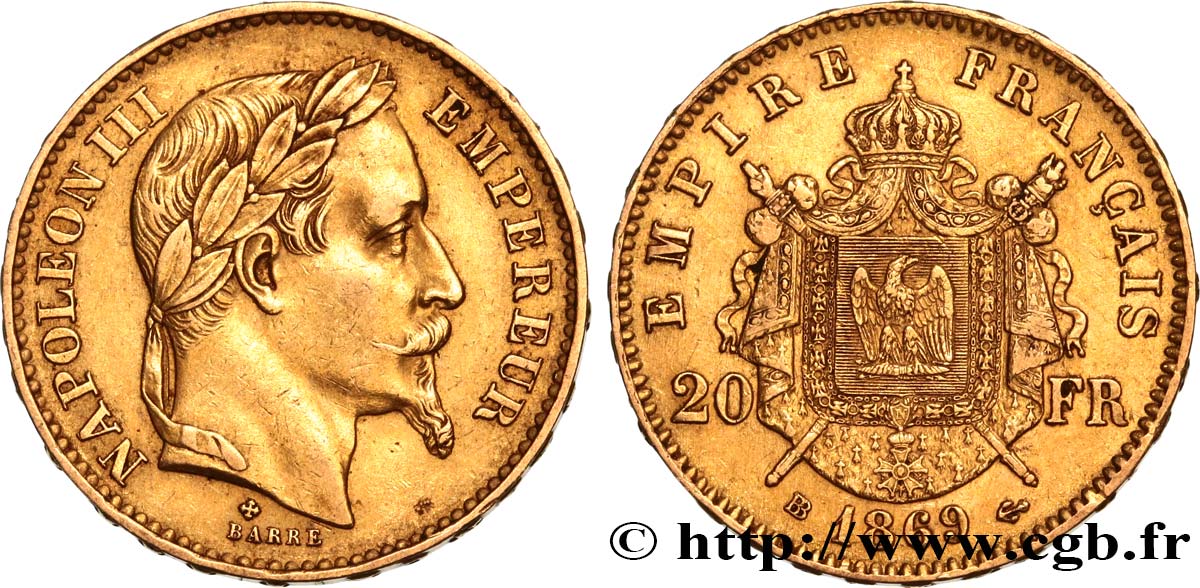20 francs or Napoléon III, tête laurée 1869 Strasbourg F.532/21 TTB48 